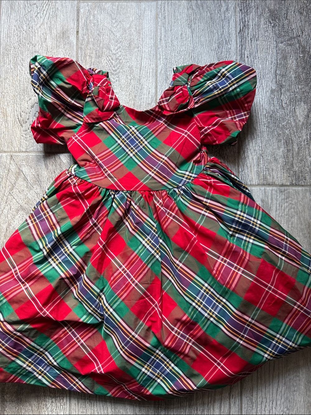 EUC-Janie and Jack-Red & Green Plaid Puff-Sleeve Dress
